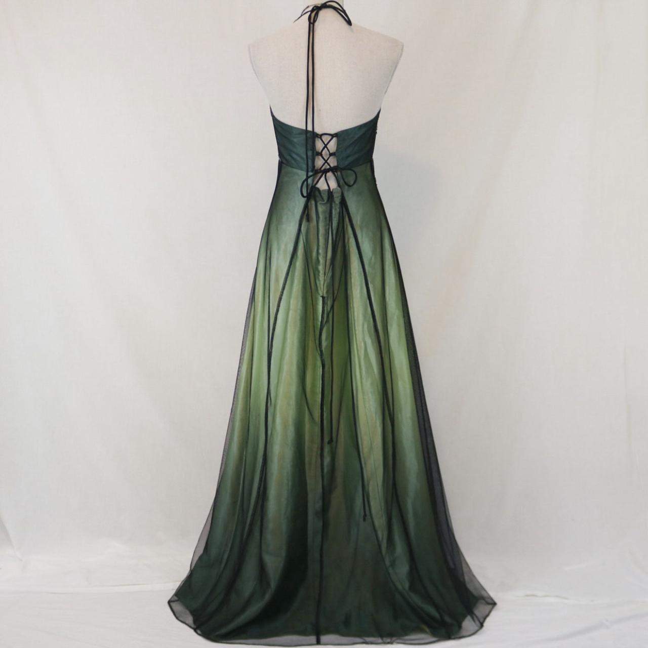 Green Vintage Ombre Floral Beaded Empire Waist Halter Long Chiffon Tulle prom dress Evening Gown Party Dress gh3606