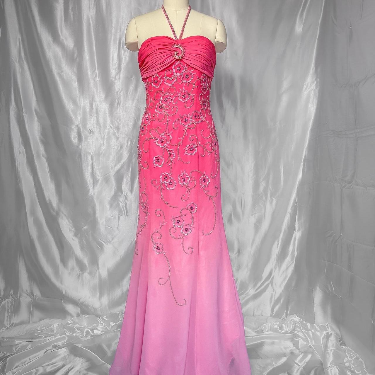 Girlhomeshops-Pink Fashion Gradient Gorgeous Exquisite Floral Beaded Long Chiffon Prom dress Evening Dress Party Dress gh5095