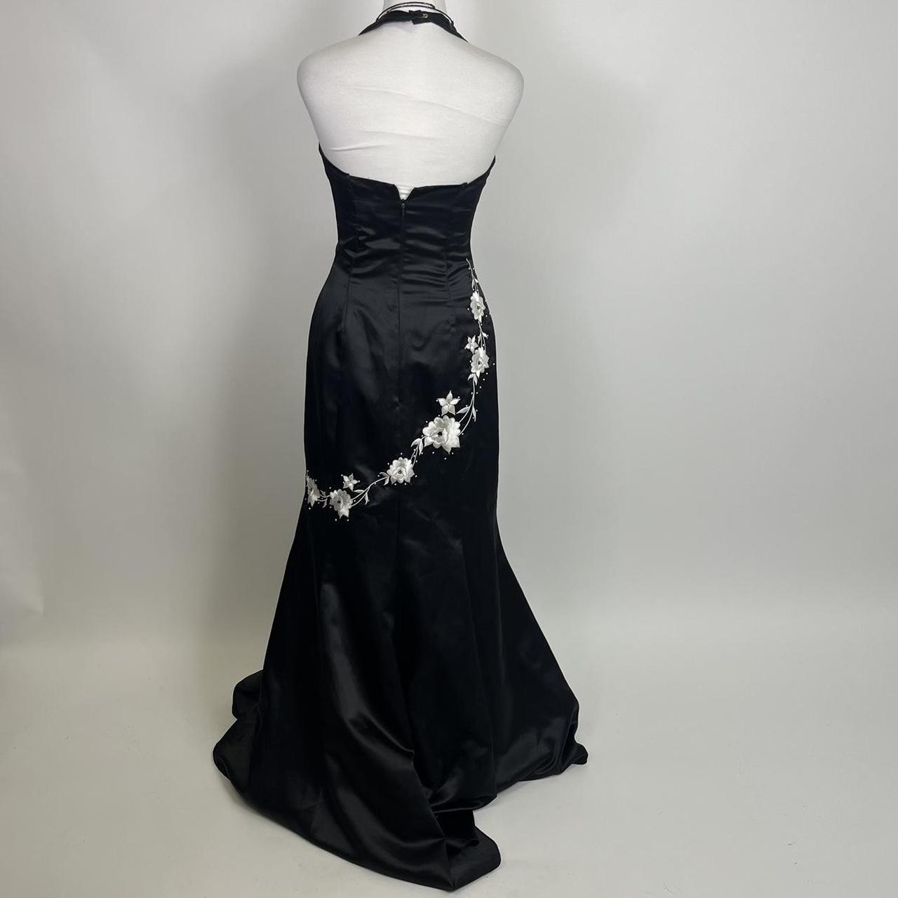 Robe de soirée longue en satin à bretelles spaghetti florales, élégante et magnifique, noire et blanche, longueur au sol, robe de bal, robe de soirée, gh3541