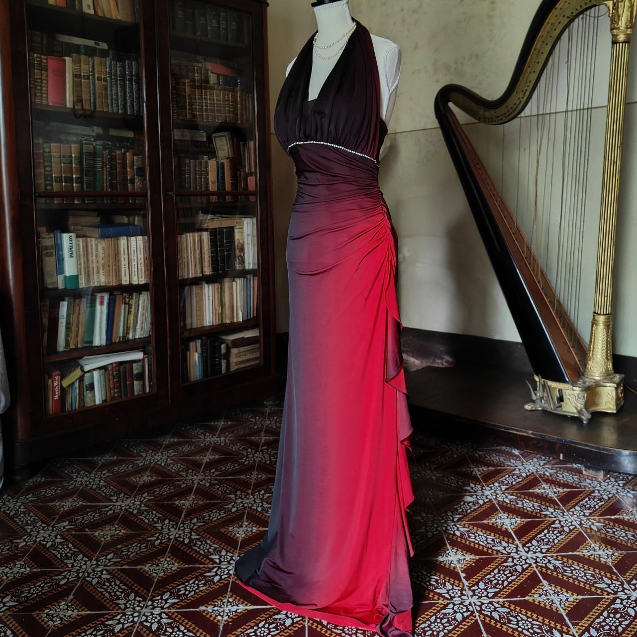 Girlhomeshops – Burgunderrot-Schwarz-Farbverlauf, Retro-Mode, langes Chiffon-Feenkleid, Ballkleid, GH5545