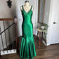 Robe de soirée moulante longue en satin vert brillant, style vintage, sexy, col en V, strass, dos nu, robe de bal formelle, gh3688