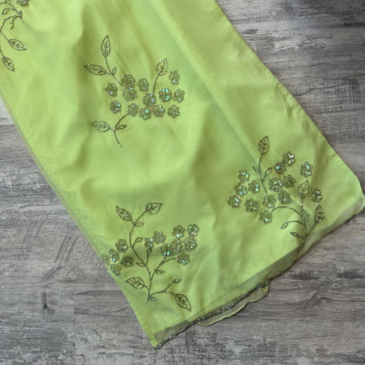 Robe de soirée longue en mousseline de soie, vert clair, vintage, superbe, argentée, florale, perlée, pour femme, robe de bal, gh4285