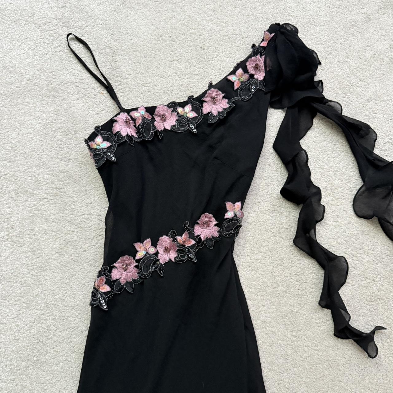 Robe de soirée longue en mousseline de soie, noire, élégante, délicate, rose, brodée, avec des perles, asymétrique, à volants, à paillettes, pour anniversaire, bal, vacances, rendez-vous, gh4108