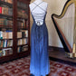 Girlhomeshops--Vintage blue grey gradient beaded sequined long chiffon prom dress gh5540
