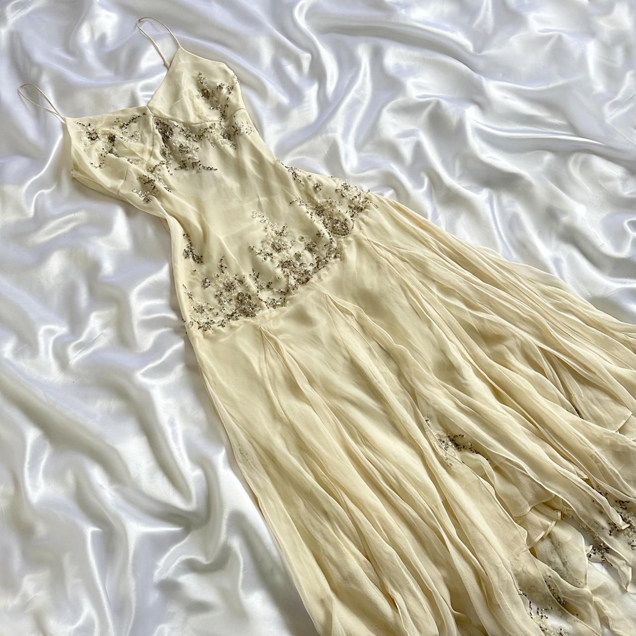 Robe de soirée longue en mousseline de soie, élégante et brillante, faite à la main, avec perles, personnalisée, ivoire, à la mode, gh3748