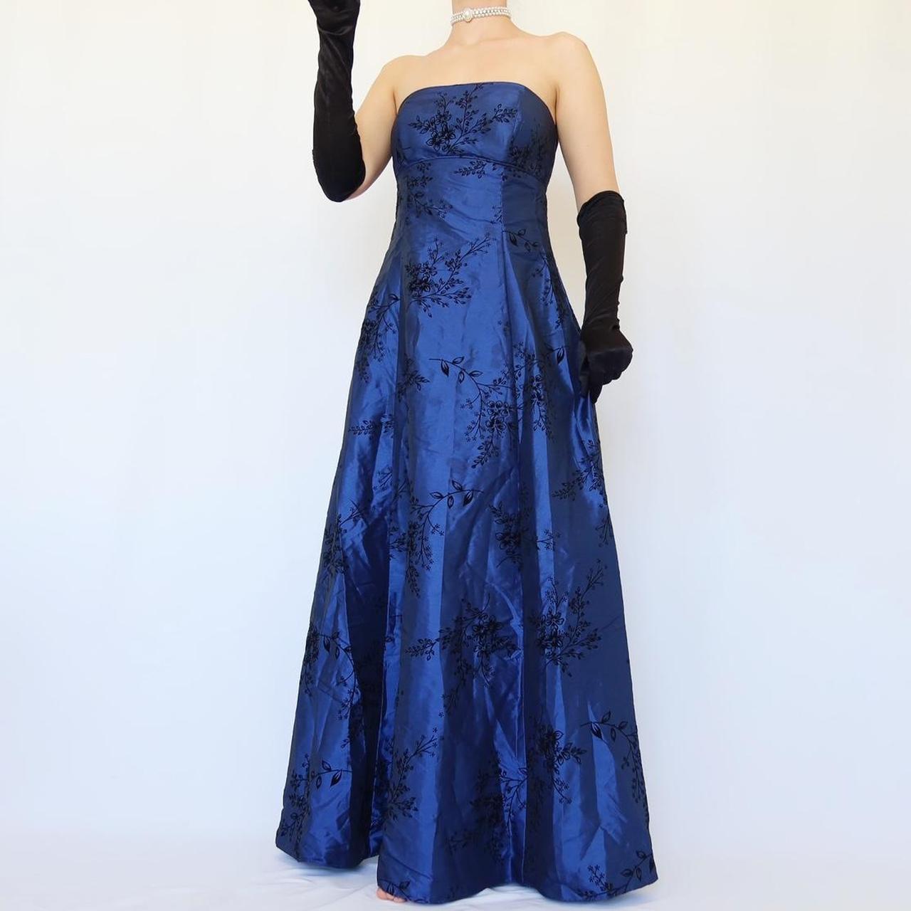 Marineblaues Vintage-Ballkleid mit Blumenmuster, langes Samt-Trompetenkleid, Abendkleid, Partykleid, gh4350