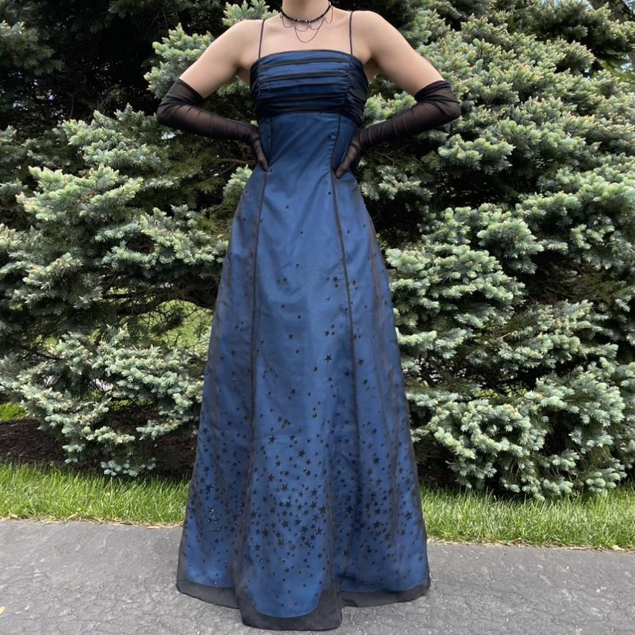 Girlhomeshops--Navy blue vintage elegant long chiffon star prom dress party dress gh5504
