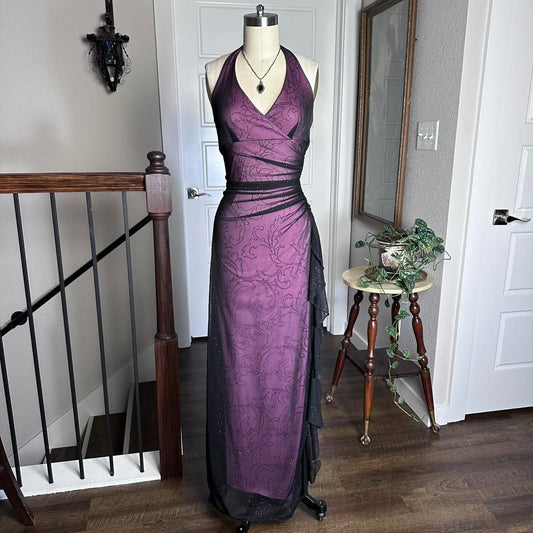 Purple Vintage Fashion Elegant Exquisite Floral Beading Long Black Tulle Ruffle Spaghetti Strap Ball Gown Evening Dress Party Dress Prom Dress gh3678