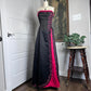Black pink elegant delicate floral applique rhinestones vintage fashion long spaghetti strap satin ball gown evening dress party dress prom dress gh3677