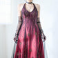 Robe de soirée longue en satin et tulle bordeaux à fleurs et perles exquises gh4294