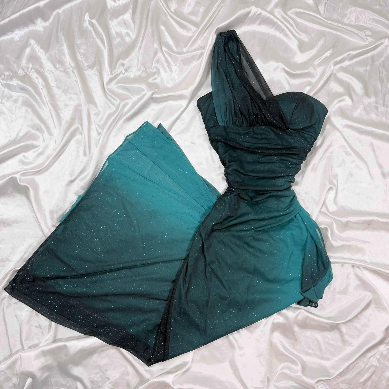 Robe de soirée longue en mousseline de soie, asymétrique, à paillettes bleu sarcelle, dégradé de couleurs, élégante et douce, robe de bal, robe de soirée, robe de bal, robe de fée, robe gothique, gh4180