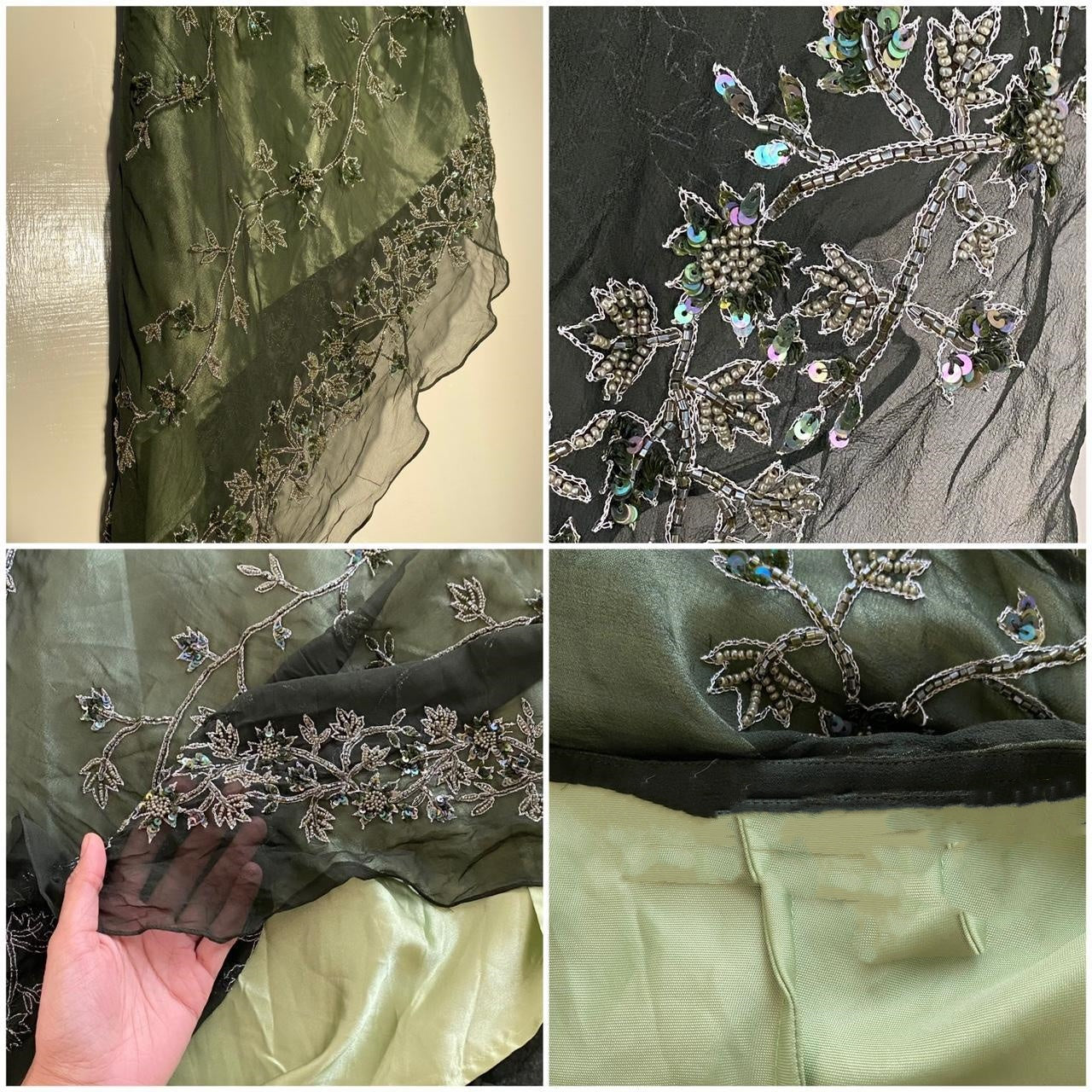 Forest Green Retro Fashion One Shoulder Absolutely Stunning Delicate Beaded Beaded Fairy Midi Green Sequin Silver White Floral Embroidered Long Chiffon Ball Gown Evening Gown Party Dress Prom Gown gh3753