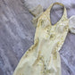 Robe de bal vintage jaune, robe longue, robe de fée, robe Y2K, robe de retour, robe à bretelles, paillettes, motif floral, délicate, mignonne, bal/mariage/été/rendez-vous gh4515