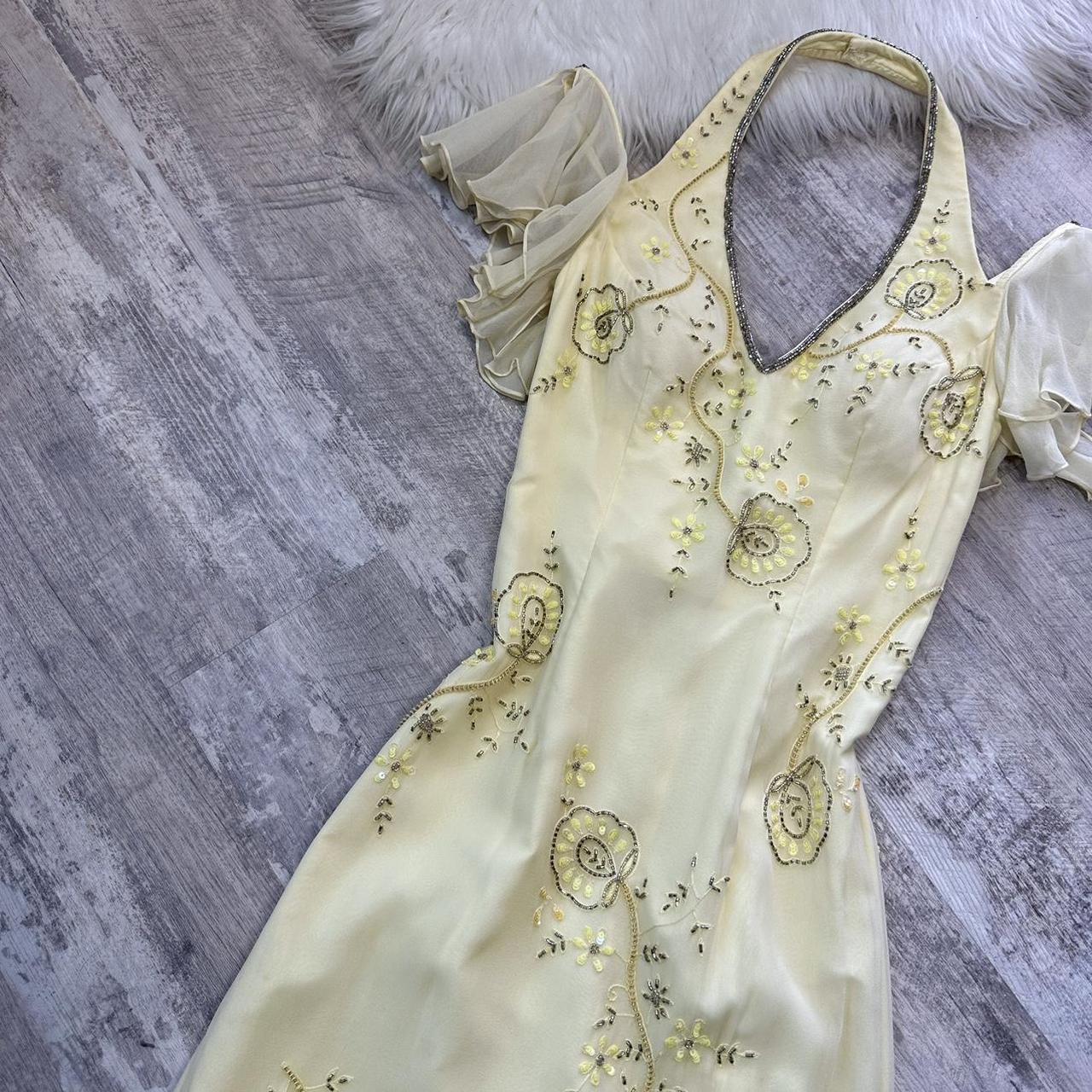 Robe de bal vintage jaune, robe longue, robe de fée, robe Y2K, robe de retour, robe à bretelles, paillettes, motif floral, délicate, mignonne, bal/mariage/été/rendez-vous gh4515