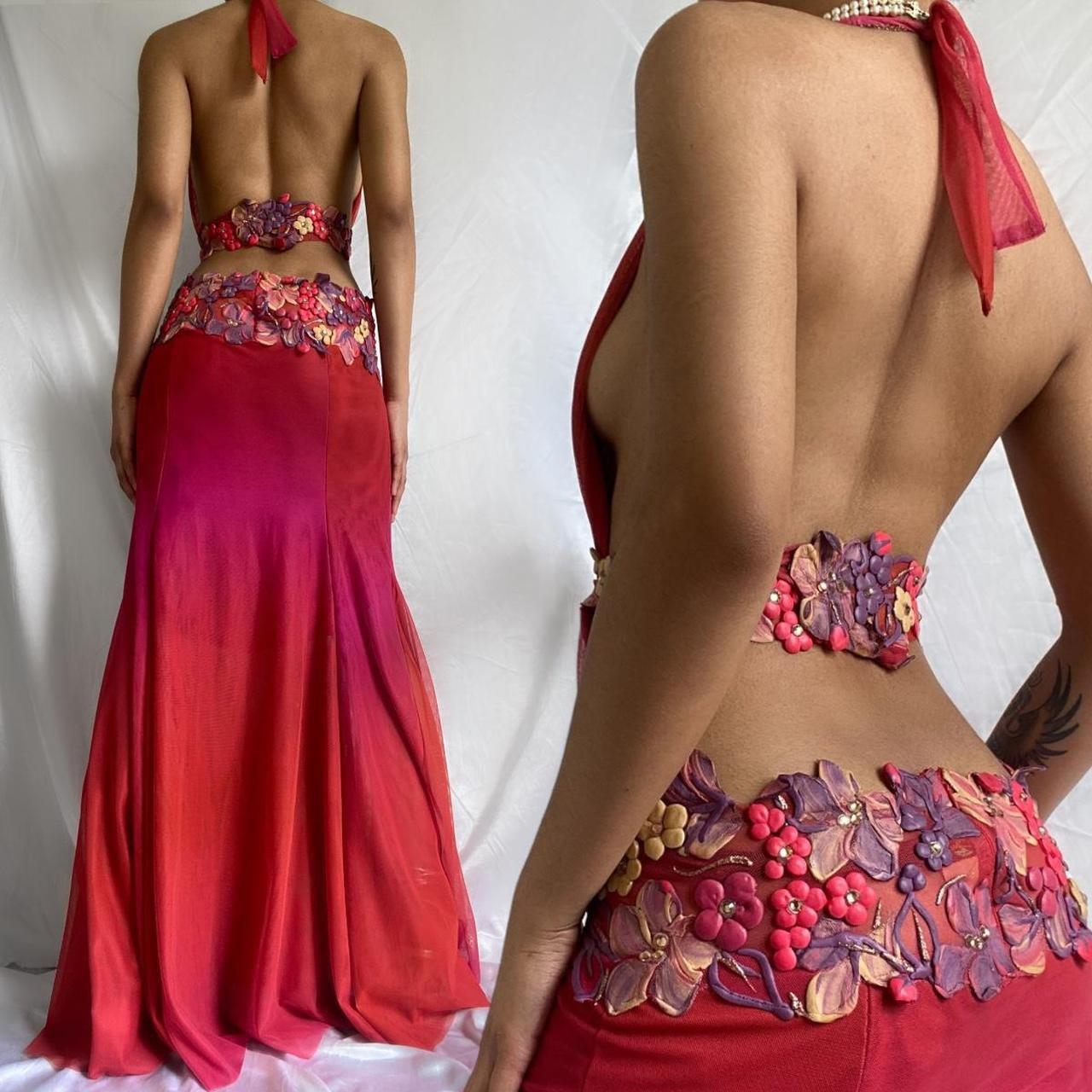 Robe de soirée longue en mousseline de soie, élégante et rouge, à fleurs, col en V, gh4444