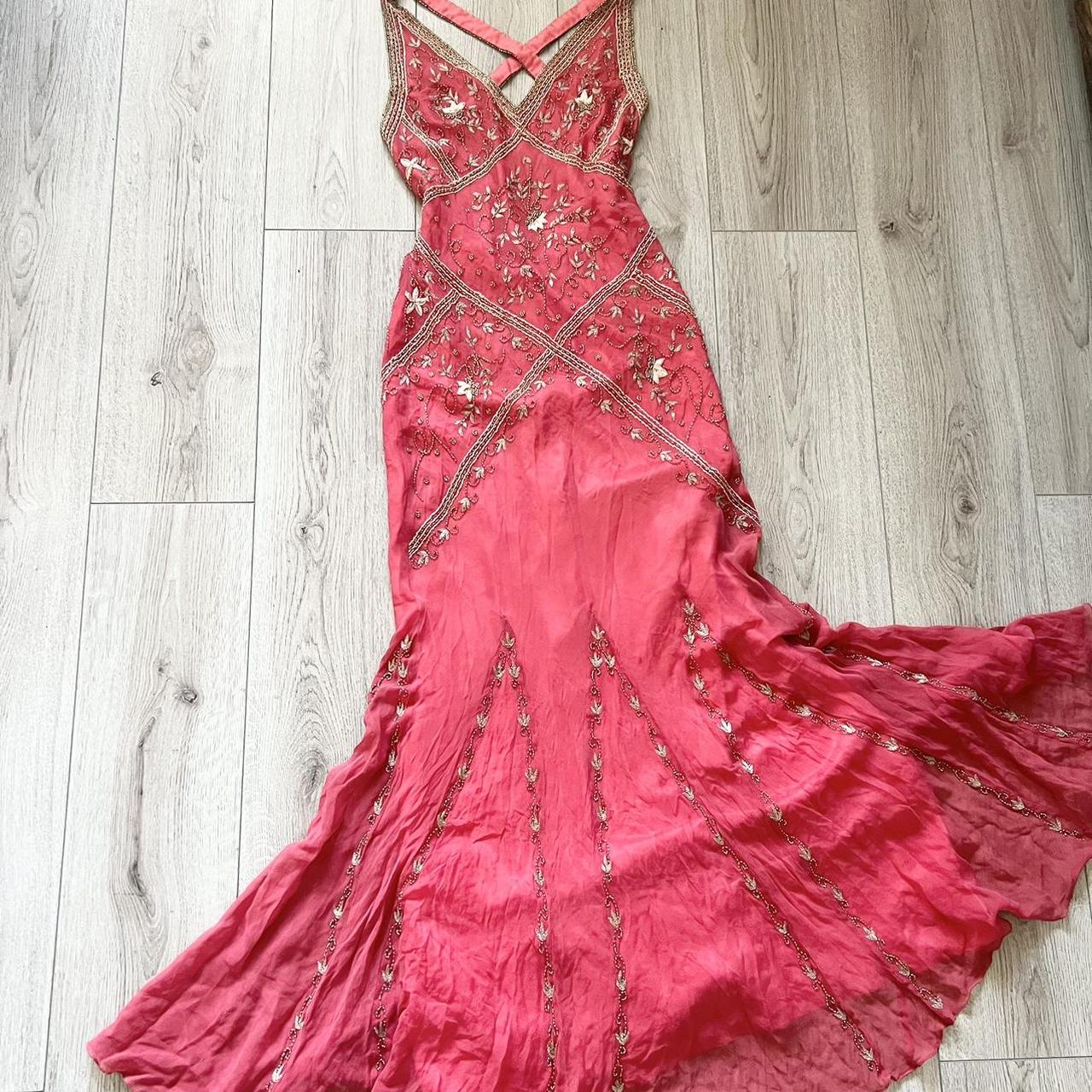 Pink Stunning Vintage Flowing Elegant Delicate Beaded Open Back Long Floor Length Mermaid Style Skirt Satin Ball Gown Evening Gown Birthday Party Gown Prom Gown gh3835