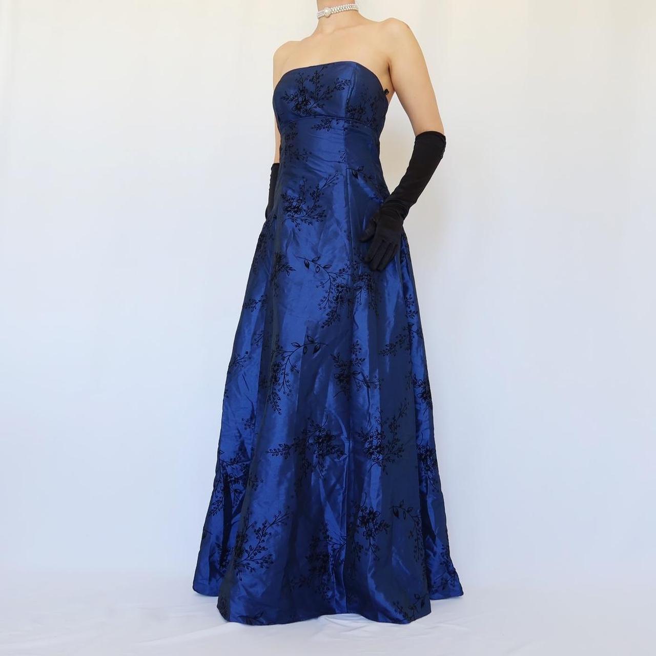 Marineblaues Vintage-Ballkleid mit Blumenmuster, langes Samt-Trompetenkleid, Abendkleid, Partykleid, gh4350