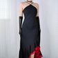 🖤Black and red vintage ruffled long chiffon tulle gothic homecoming prom dress party dress evening dress gh4295