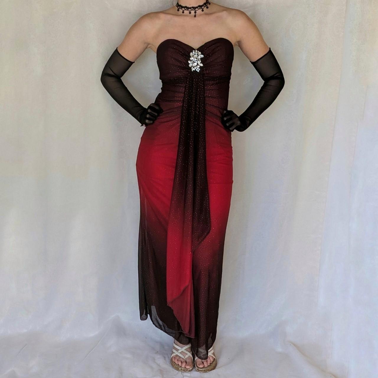 Black Red Fashion Gradient Retro Exquisite Rhinestone Elegant Shiny Long Chiffon Ball Dress Evening Dress Birthday Party Dress Prom Dress gh3803