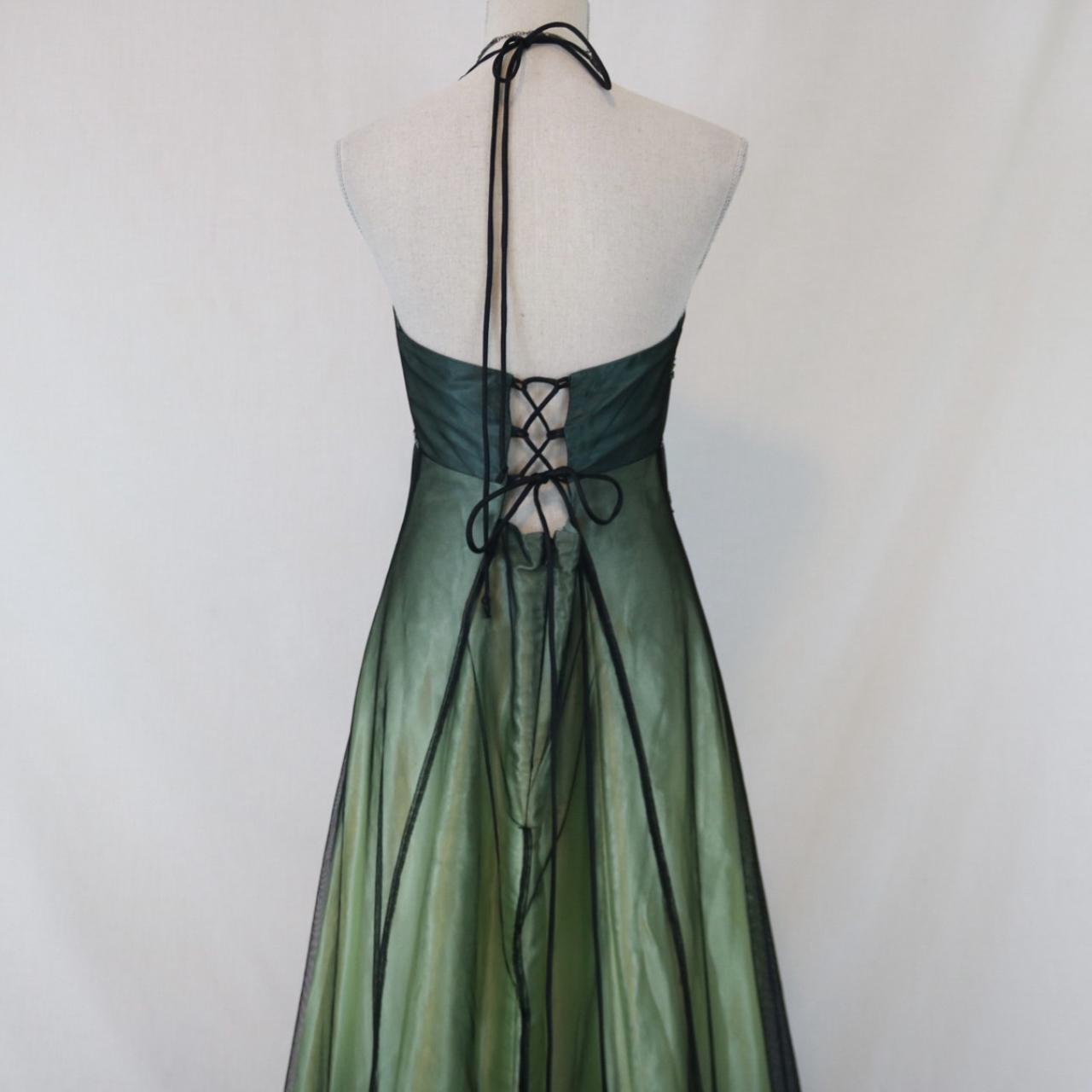 Green Vintage Ombre Floral Beaded Empire Waist Halter Long Chiffon Tulle prom dress Evening Gown Party Dress gh3606