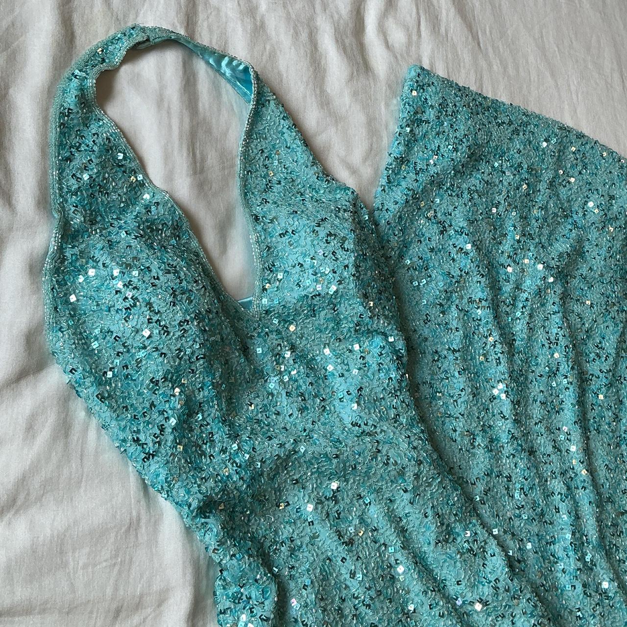 Robe de soirée longue à paillettes et perles, élégante et bleue, avec bretelles, gh3578