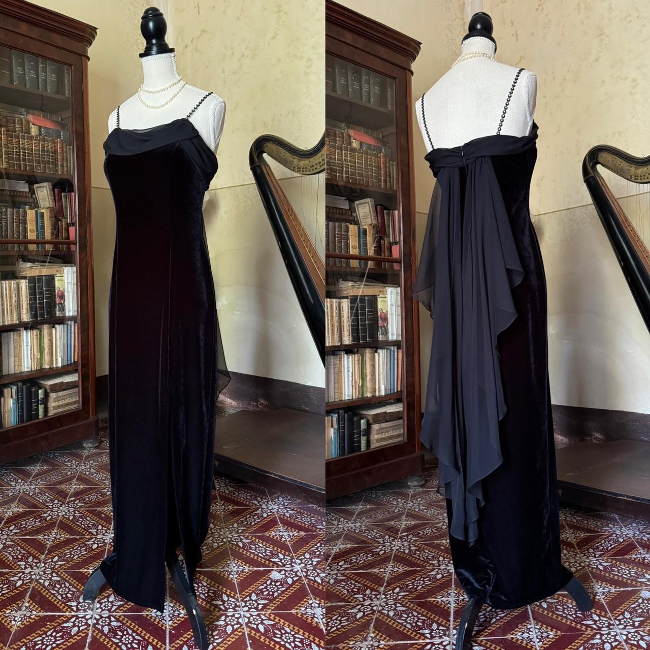 Girlhomeshops--Vintage Retro black long snow velvet fairy dress prom dress gh5541