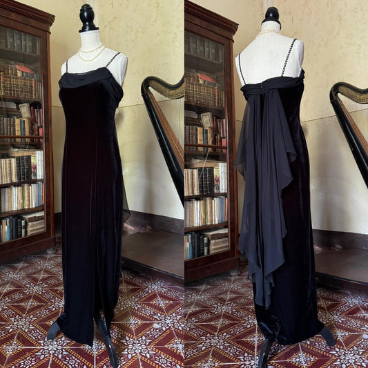 Girlhomeshops--Vintage Retro black long snow velvet fairy dress prom dress gh5541