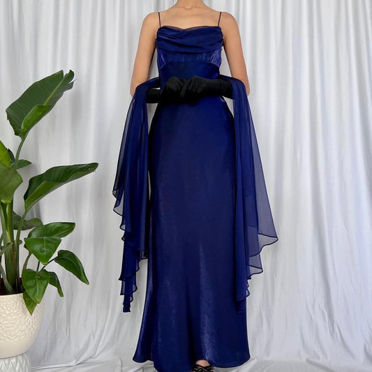 Moonlight blue fashion retro elegant exquisite beading long chiffon tulle ball gown evening dress party dress prom dress gh3710