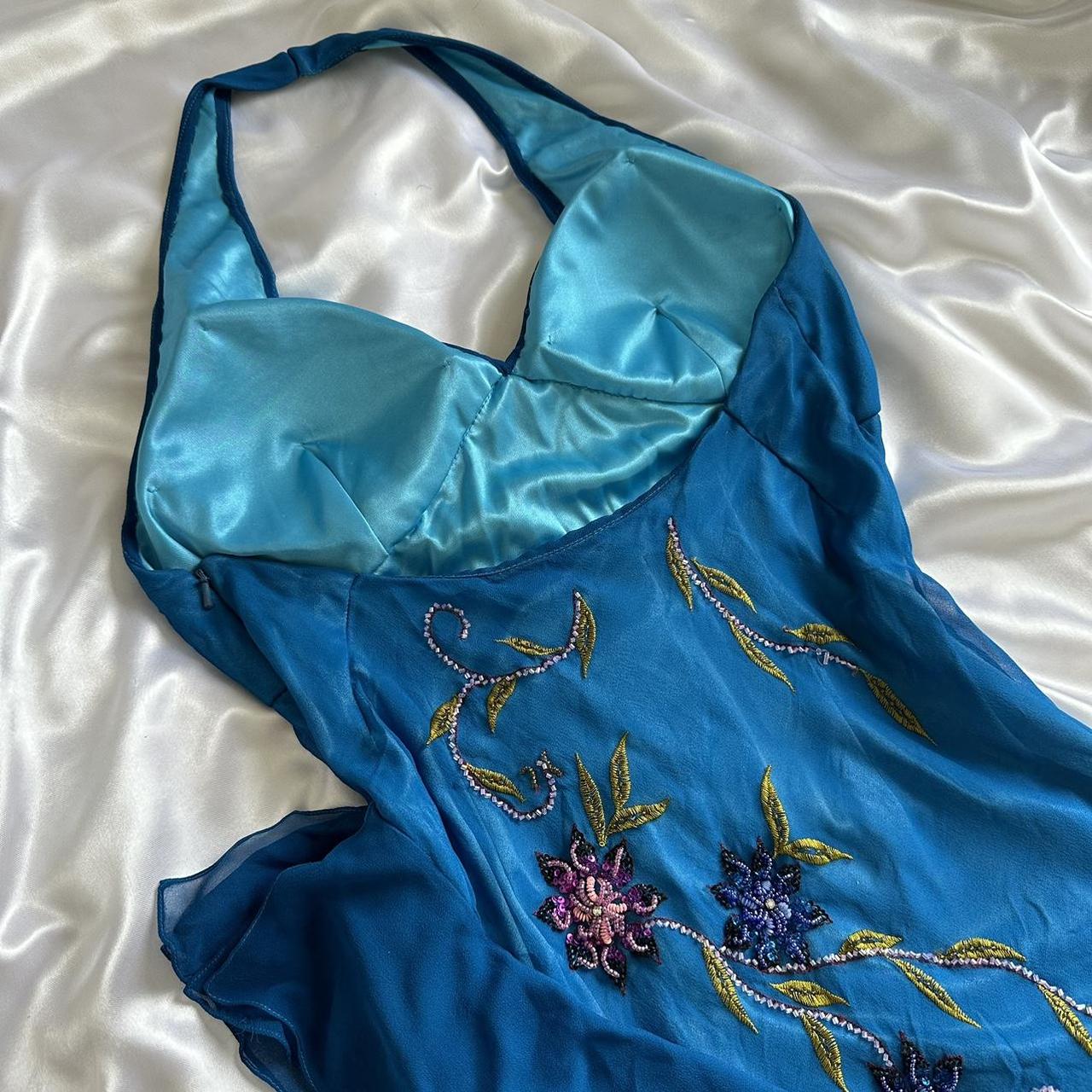 Indigo Gorgeous Flowing Vintage Beautiful Elegant Delicate Floral Beaded Spaghetti Straps Long Chiffon Tulle Ball Gown Evening Gown Party Dress Prom Gown gh3902