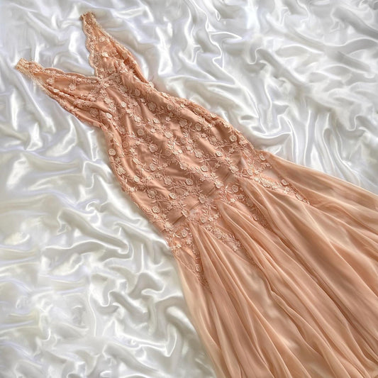 Robe de soirée longue et élégante en mousseline de soie, rose pâle, magnifique, exquise, vintage, florale, robe de bal, robe de fête d'anniversaire, robe de bal, robes de demoiselles d'honneur, gh3645