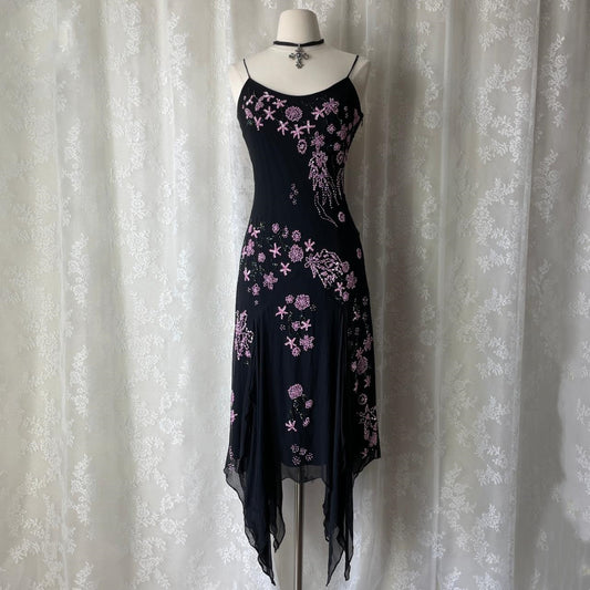Black Pink Floral Beaded Formal Prom Dress Chiffon Long/Short Homecoming Dress Party Dress gh4620