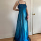 Robe de soirée longue en satin et tulle, style vintage, bleu délicat, motif floral, perles, ombré, bretelles spaghetti, col carré, robe de bal, robe de fête d'anniversaire, gh3957