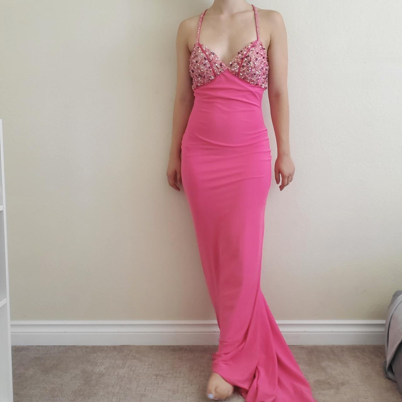 Robe de soirée longue en satin rose élégante, col en V, perles exquises, bretelles spaghetti, dos nu, lacets, robe de bal, robe de soirée gh3580