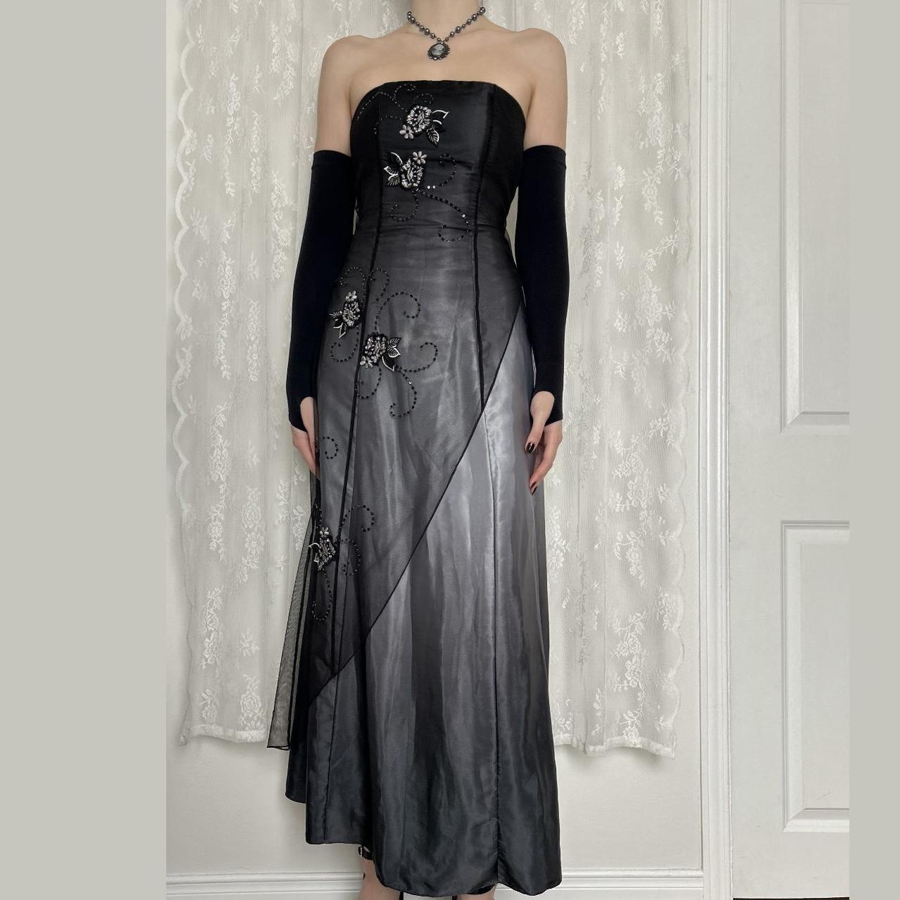 Black Vintage Fashion Gradient Exquisite Floral Beading Long Tulle prom dress Evening Gown Party Dress gh3602