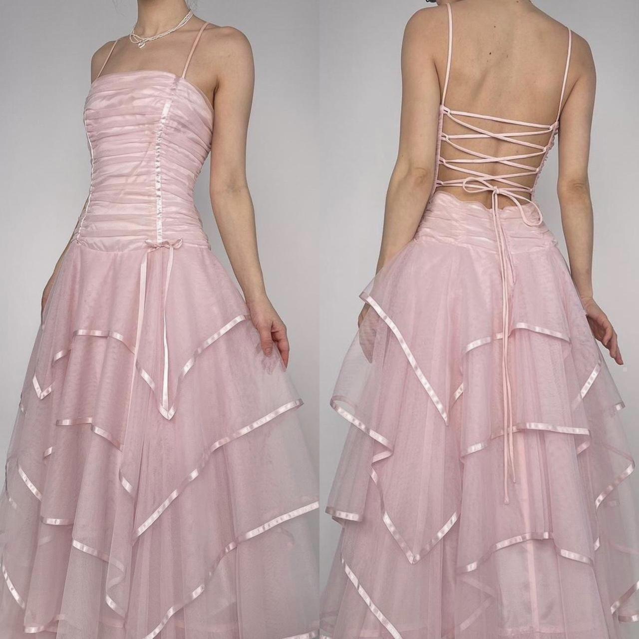 Girlhomeshops-$169.00 Pink multi-layered fashionable and elegant long tulle ball gown evening dress graduation dress gh5142