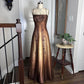 Robe de soirée longue en satin et tulle, style vintage, élégante et raffinée, dégradé de couleur, marron, doré, bronze, avec perles, longueur au sol, robe de bal, robe de soirée, robe de remise de diplôme, gh3937