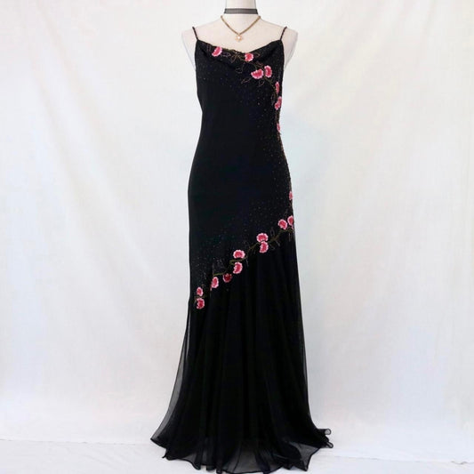 Black delicate floral beaded long tulle elegant ball gown evening dress formal birthday party dress dance dress gh3151