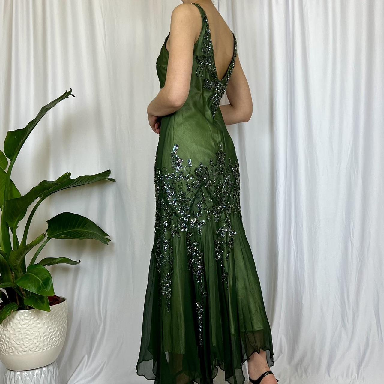 Green Vintage V Neck Elegant Exquisite Beaded Long Chiffon Ball Gown Evening Gown Party Dress Prom Gown gh3707