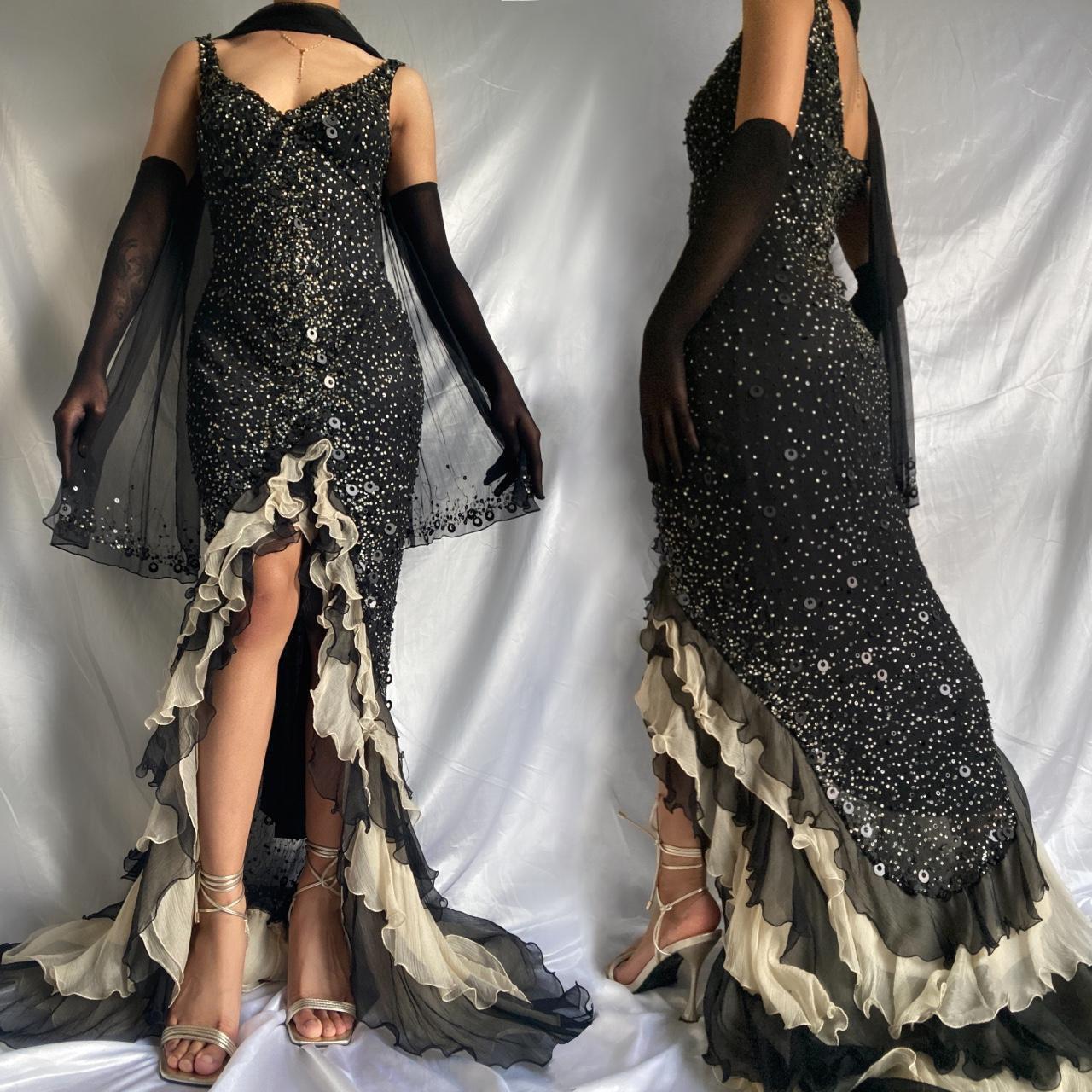 Black Sparkly Elegant Ruffled Tulle Long Sequin Ball Gown Prom Dress Evening Gown Party Dress gh3141