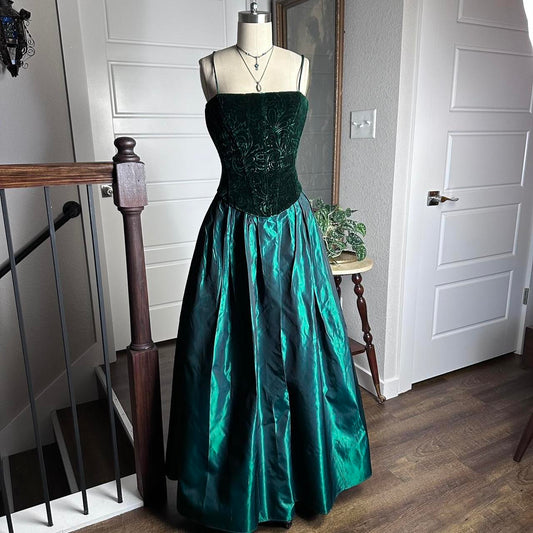 Dark Green Vintage Fashion Floral Swirl Pattern Corset Long Satin Velvet Corset Style Formal Prom Dress Evening Gown gh3687