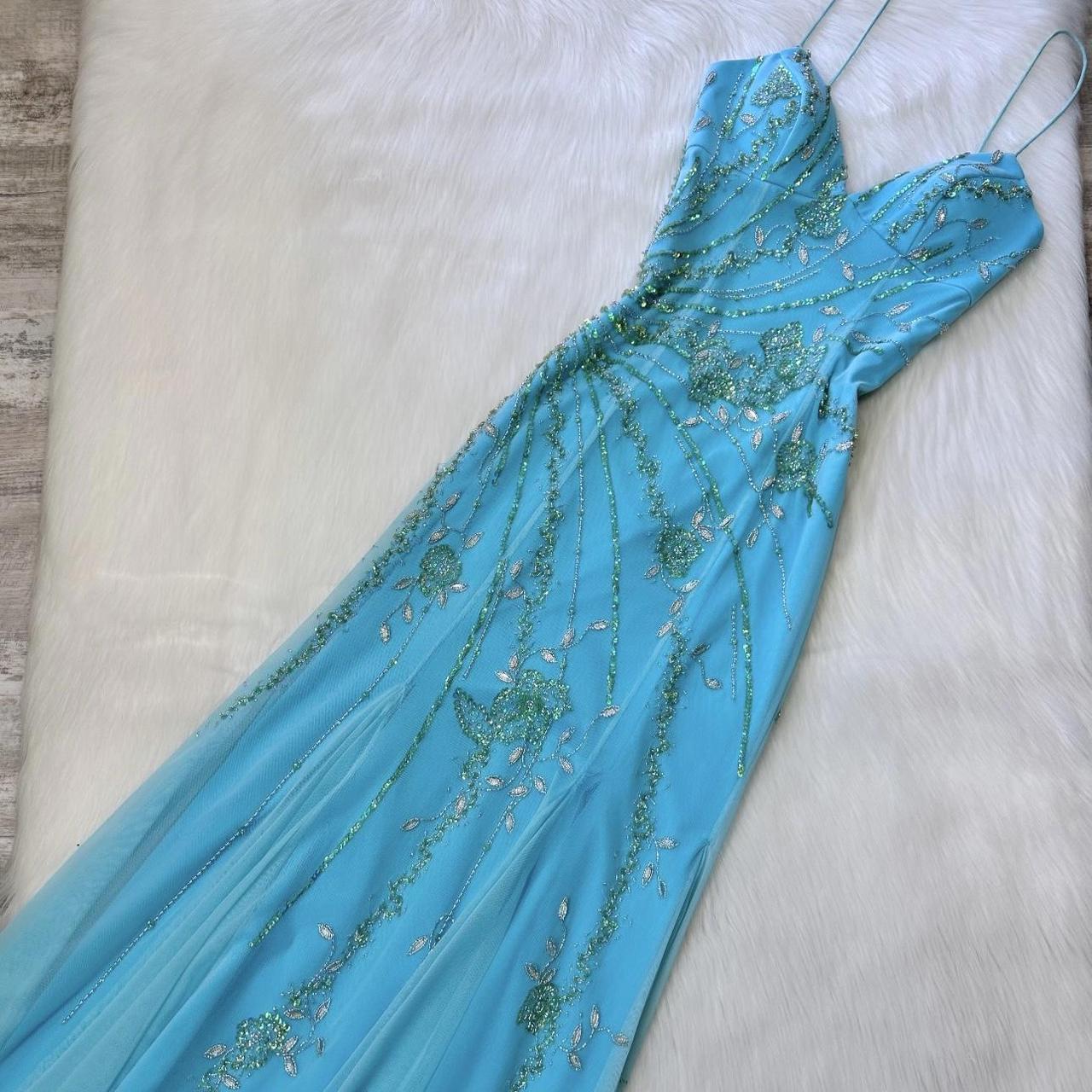Robe de bal longue rétro bleu clair, superbe et élégante, à paillettes, dos nu, robe de soirée féerique Y2K, robe de soirée gh4517