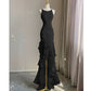 Black/Wine Red/White Fashion Elegant Spaghetti Strap Backless Long Chiffon Mermaid Slim Ruffle Ball Gown gh3460