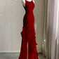 Black/Wine Red/White Fashion Elegant Spaghetti Strap Backless Long Chiffon Mermaid Slim Ruffle Ball Gown gh3460