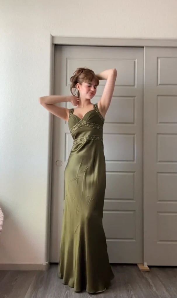 Olive Green Vintage Fashion Elegant Beading Bodycon Long Prom Gown Evening Dress Party Dress gh3459