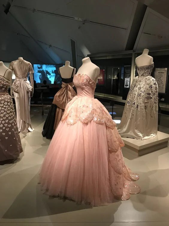 Pink Glitter Beading Elegant Long Tulle Ball Gown Evening Dress Graduation Dress gh3347