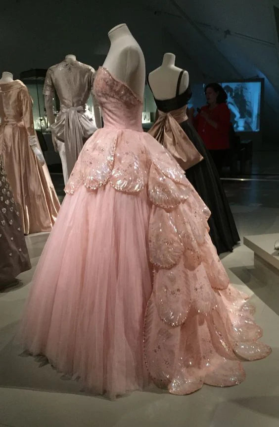 Pink Glitter Beading Elegant Long Tulle Ball Gown Evening Dress Graduation Dress gh3347