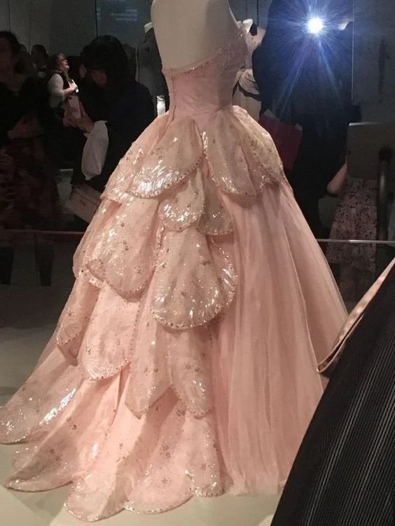 Pink Glitter Beading Elegant Long Tulle Ball Gown Evening Dress Graduation Dress gh3347