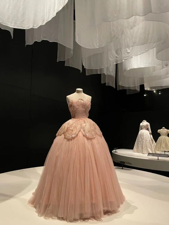 Pink Glitter Beading Elegant Long Tulle Ball Gown Evening Dress Graduation Dress gh3347