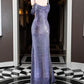 Purple Gorgeous Shiny Elegant Fashion Sequin Spaghetti Strap Long Sexy Side Slit Prom Dress Evening Dress Party Dress gh3690