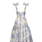 Blue white beautiful charming floral print sweetheart neckline A-line long chiffon ball gown evening dress wedding holiday party dress gh1790